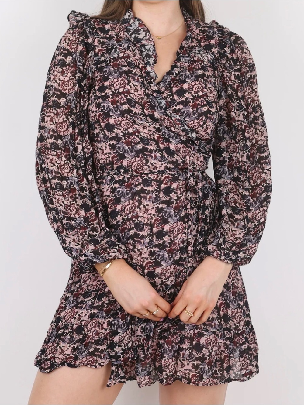 & Other Stories Floral Wrap Dress Mini Ruffle Feminine Cottagecore size 10